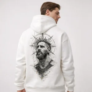 Messi Crown Portrait Hoodie – White