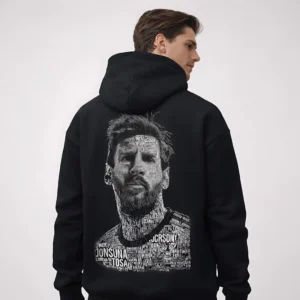 Messi Typography Portrait Hoodie – Black